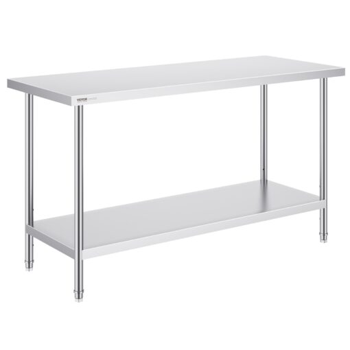 VEVOR Stainless Steel Commercial Work Table with Adjustable Shelves 60x24x34in 152x61x86cm for Food Prep