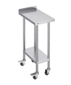 VEVOR Stainless Steel Commercial Food Prep Table with Casters and Adjustable Shelves