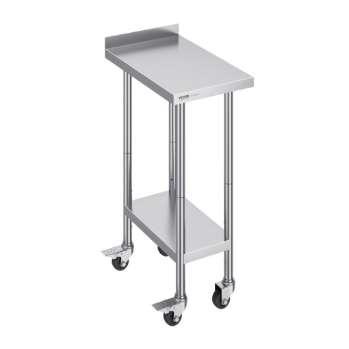 VEVOR Stainless Steel Commercial Food Prep Table with Casters and Adjustable Shelves