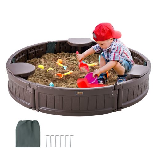 VEVOR HDPE Round Sandbox with Cover Childrens Mini Playground