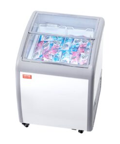 VEVOR 154 L (5.4 cu.ft) komerciālais saldējuma vitrīnas skapis ar LED apgaismojumu un regulējamu temperatūru gelato un saldējuma uzglabāšanai