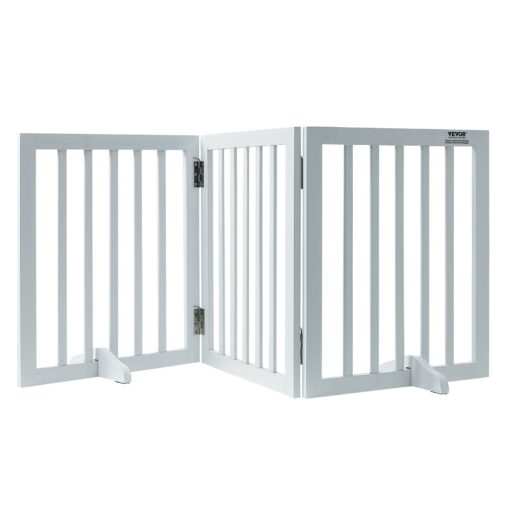 VEVOR Freestanding Foldable Dog Gate with Solid Wood Frame