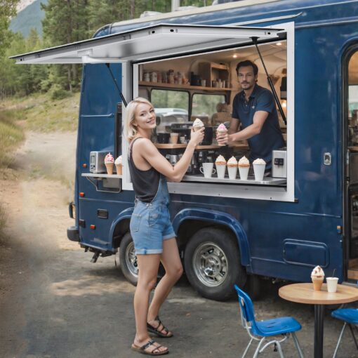 VEVOR 152cm x 91cm Concession Stand Serving Window with Awning for Food Trucks Aluminum Alloy Frame