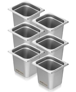 VEVOR 6 Pack 1/6 Size Stainless Steel Hotel Pans with Lids
