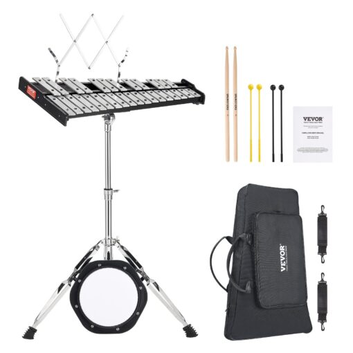 VEVOR 30 Note Glockenspiel Xylophone Bell Kit with Adjustable Stand and Practice Pad