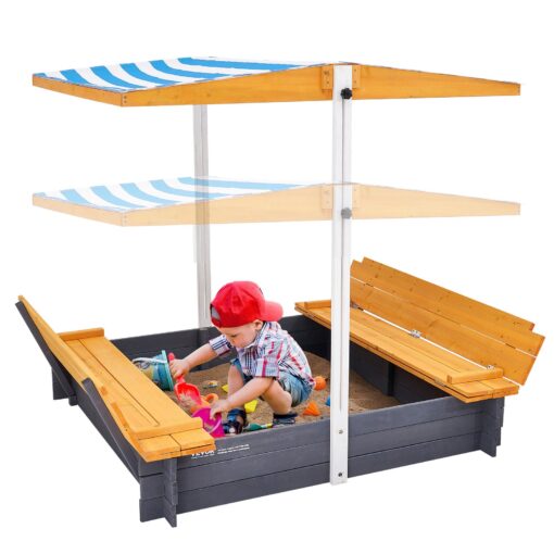 VEVOR Childrens Wooden Sandbox with Adjustable Canopy