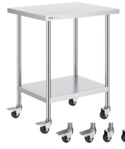 VEVOR Commercial Stainless Steel Work Table with Adjustable Shelves and Casters