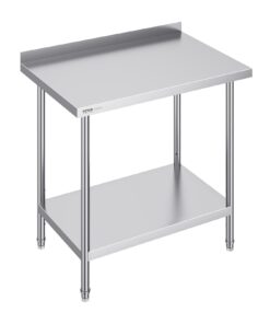 VEVOR Stainless Steel Work Table for Commercial Kitchen with Adjustable Shelves - 61x91x91 cm (24x36x36 in)