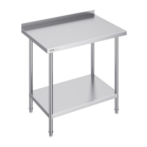 VEVOR Stainless Steel Work Table for Commercial Kitchen with Adjustable Shelves 61x91x91 cm 24x36x36 in