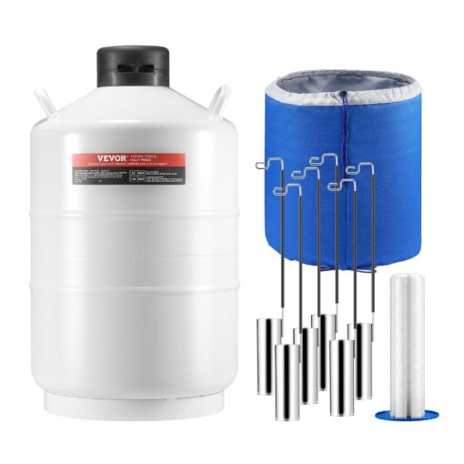 VEVOR 20L 528 Gallon Liquid Nitrogen Tank Aluminum Alloy Dewar with 6 Canisters and Portable Carry Bag