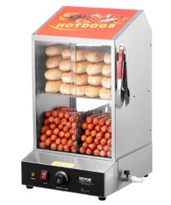 VEVOR 37L Commercial 2-Tier Electric Hot Dog Steamer and Bun Warmer with Slide Doors