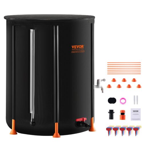 VEVOR Collapsible Rain Barrel 100 Gallons 378 Liters with Spigots and Overflow Kit for Efficient Water Collection