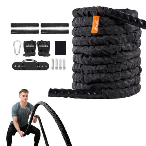 VEVOR 15 Inch 38 cm x 122 Meter 40 Ft Battle Rope with Accessories for Strength Training and Fitness