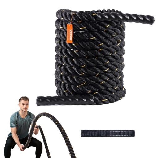 VEVOR 15 Inch 38 cm x 30 Ft 91 m Ultra Durable Polyester Battle Rope for Strength Training and Fitness Workouts