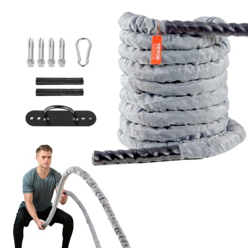 VEVOR 15 Inch 38 cm x 30 Ft 91 m Battle Rope for Strength Training and Fitness