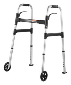 VEVOR Lightweight Foldable Aluminum Walker with Adjustable Height (77.5-95.5 cm / 30.5-37.6 in) and 5-Inch Wheels