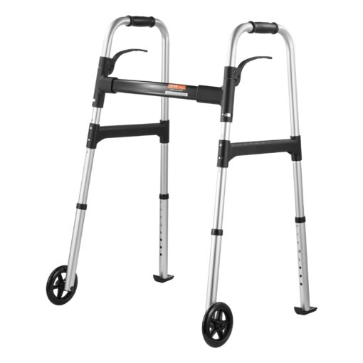 VEVOR Lightweight Foldable Aluminum Walker with Adjustable Height 775 955 cm 305 376 in and 5 Inch Wheels