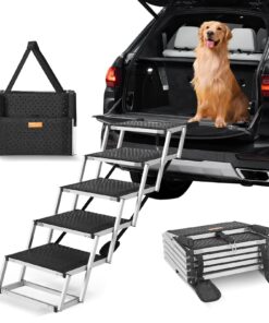 VEVOR 5-Step Folding Aluminum Dog Stairs for Cars