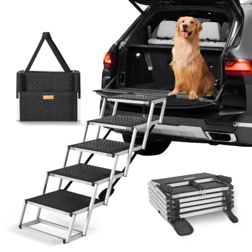 VEVOR 5 Step Folding Aluminum Dog Stairs for Cars