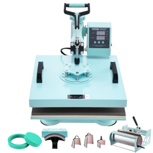 VEVOR 8 in 1 Heat Press Machine with 38x38 cm 15x15 in Plate and 900 ml 30 oz Tumbler Press Green