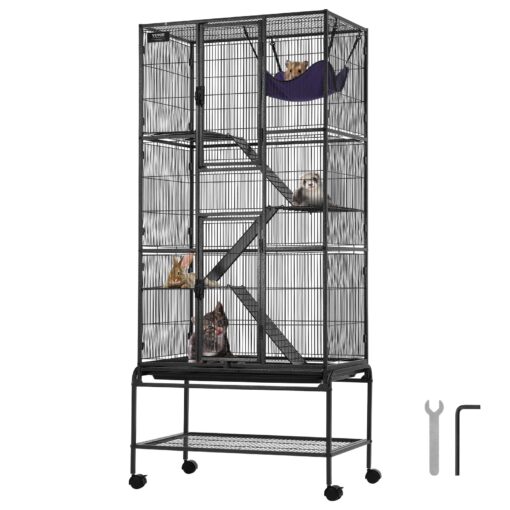 VEVOR 1755 mm 69 Metal 4 Tier Rolling Ferret Cage with Tray and Ramps for Small Animals