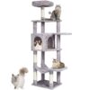 VEVOR 154 cm 606 in Light Grey Multi Level Cat Tree with Condo and Sisal Scratching Post for 1 4 Cats