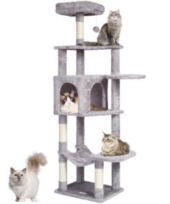 VEVOR 154 cm (60.6 in) Light Grey Multi-Level Cat Tree with Condo and Sisal Scratching Post for 1-4 Cats