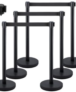 VEVOR 6PCS Black Steel & Iron Stanchion Posts with 4-Way 6.6 ft (2 m) Retractable Belts for Crowd Control