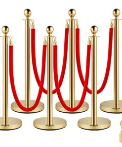 VEVOR 6PCS Stainless Steel Stanchion Posts with 4 Red Velvet Ropes