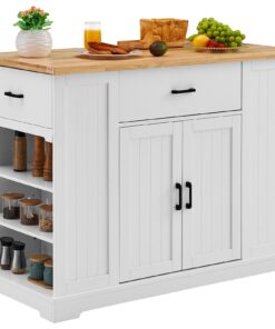 VEVOR Kitchen Island Cart with Solid Rubberwood Top