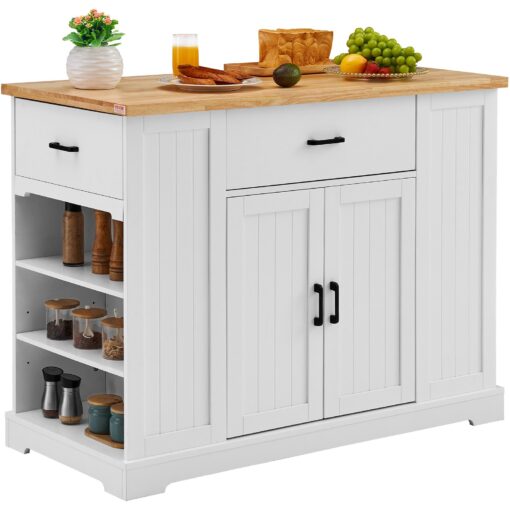 VEVOR Kitchen Island Cart with Solid Rubberwood Top