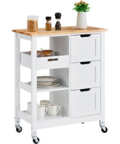 VEVOR Mobile Kitchen Island Cart with Solid Rubberwood Top