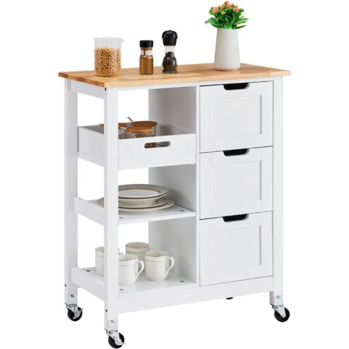 VEVOR Mobile Kitchen Island Cart with Solid Rubberwood Top