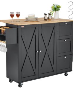 VEVOR Kitchen Island Cart with Solid Rubberwood Top