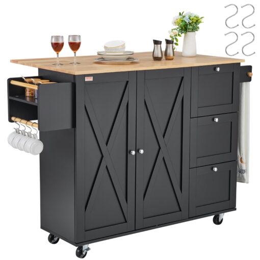 VEVOR Kitchen Island Cart with Solid Rubberwood Top