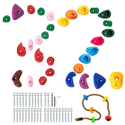 VEVOR 32 Piece Kids Rock Climbing Holds Set with Colorful Rope and Hardware