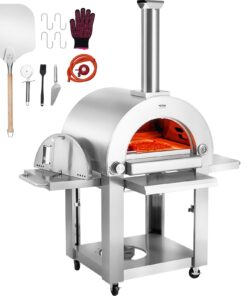 VEVOR 56 cm (22") Āra Pārnēsājama Picas Cepeškrāsns ar Divām Degvielas Opcijām un Ritenīšiem Kempingam