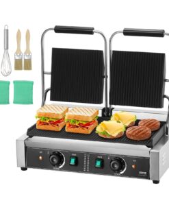 VEVOR komerciālais dubultais Panini grils sviestmaižu veidotājs ar 485x230 mm (19x9 collas) šķīvjiem