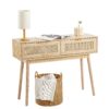 VEVOR Natural Rattan Console Table with 2 Storage Drawers and Sliding Door