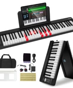 VEVOR 61-Key Portable Folding Keyboard Piano with Bluetooth MIDI and Illuminated Keys