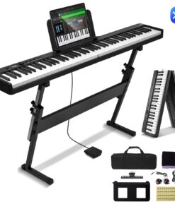 VEVOR 88-Key Portable Folding Keyboard Piano with Bluetooth MIDI and Adjustable Stand