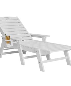 VEVOR Weather Resistant HDPE Outdoor Chaise Lounge Chair with Adjustable Backrest and Cup Holder