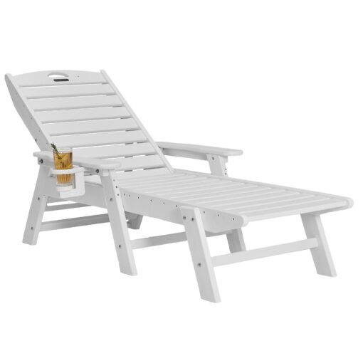 VEVOR Weather Resistant HDPE Outdoor Chaise Lounge Chair with Adjustable Backrest and Cup Holder