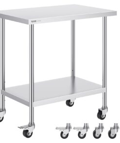 VEVOR Heavy-Duty Stainless Steel Work Table with Adjustable Shelves and Casters