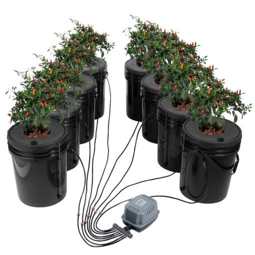 VEVOR 30L 5 Gallon DWC Hydroponics Grow System with 8 Buckets Air Pump for Indoor Outdoor Plant Cultivation