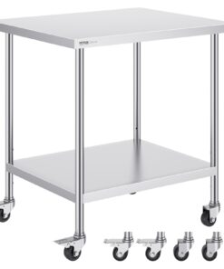 VEVOR Stainless Steel Commercial Work Table with Adjustable Shelves and Casters 76x46x97 cm (30x18x38 Inch) for Kitchen and Catering