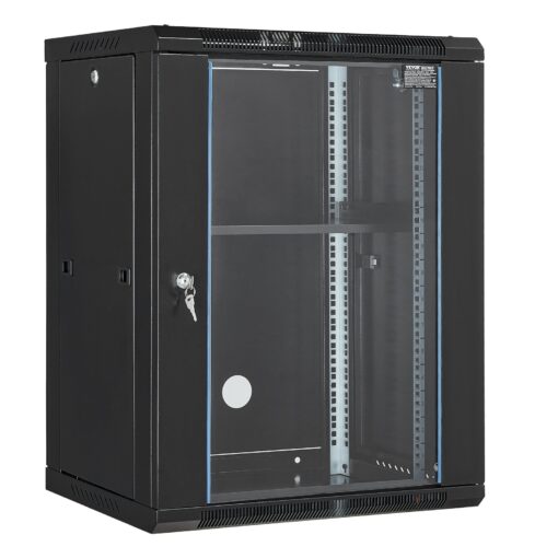 VEVOR 15U Wall Mount Network Server Rack Cabinet with 45 cm 18 Depth and Lockable Glass Door