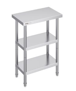VEVOR 3-Tier Stainless Steel Commercial Kitchen Work Table 35.6 x 61 x 86.4 cm (14 x 24 x 34 in) with Adjustable Shelves