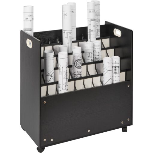 VEVOR Mobile Wooden Blueprint Storage Cart with 50 Slots