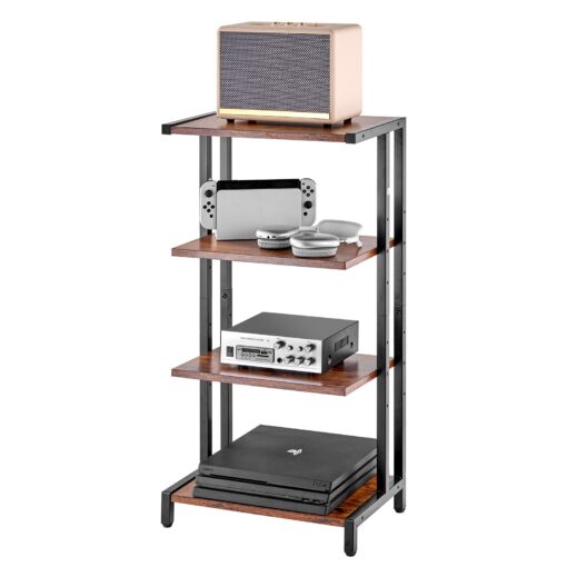 VEVOR 4 Tier Height Adjustable AV Media Stand with Retro Wood Grain